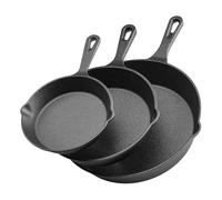 VEVOR Sartén de Hierro Fundido, Juego de 3 Piezas 160, 220 y 265 mm, Resistente, con Mango Resistente al Calor, Precurada, para Estufas de Gas, Placas Eléctricas y Quemadores de Inducción, Negro