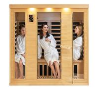 VEVOR Sauna de Infrarrojos Lejanos para 3-4 Personas Cabina de Sauna Casera de Madera Cicuta Infrarroja Baja EMF con Puerta de Vidrio Templado Lámpara Multicolor Altavoces Bluetooth Cromoterapia