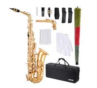 VEVOR Saxofón Alto en Mi Bemol, Juego de Saxofón Bend con Estuche, Boquilla, Correas, Paño de Limpieza, Guantes, Grasa, Correa para el Cuello, 23 Llaves para Músicos de Todos Los Niveles, Dorado