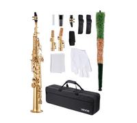 VEVOR Saxofón Soprano Recto en Si Bemol, kit de Saxofón de Metal con Estuche, Boquilla, Paño de Limpieza, Guantes y Correa para el Cuello, 23 Teclas para Músicos de Todos Los Niveles, Dorado