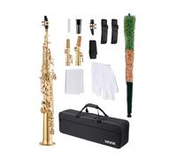 VEVOR Saxofón Soprano Recto en Si Bemol, kit de Saxofón de Metal con Estuche, Boquilla, Paño de Limpieza, Guantes y Correa para el Cuello, 23 Teclas para Músicos de Todos Los Niveles, Dorado