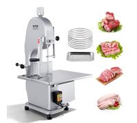 VEVOR Sierra de Cinta Eléctrica Comercial para Carne y Huesos de Acero Inoxidable de 1800 W para Encimera, Grosor Máximo de Corte 180 mm, con 5 Cuchillas para Costillas Cerdo y Res, 515 x 490 x 860 mm