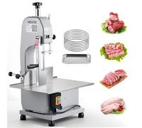 VEVOR Sierra de Hueso Eléctrica 1500 W, Máquina Eléctrica para Cortar Huesos y Carne Congelada, Grosor de Corte de 0-110 mm, con Banco de Trabajo, 7 Cuchillas de Repuesto, para Cerdo, Ternera