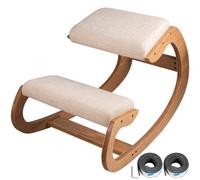 VEVOR Silla Arrodillada Ergonómica Taburete Madera Corrección de Postura Oscilante Casa Grande Home Office o Silla de Escritorio, Cojines para Las Rodillas, Blanco