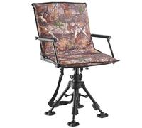 VEVOR Silla Caza Giratoria Silenciosa 360°, Plegable y Portátil, con Estructura Acero Resistente, Asiento Tipo Taburete, Reposabrazos, Funda, Patas Antihundimiento, Altura Ajustable, Carga 158 kg