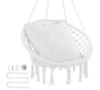 VEVOR Silla Colgante Giratoria de Macramé Carga de 150 kg con Cojín, Materiales de Montaje, Cuerda de Algodón, Silla Columpio con Flecos para Dormitorio, Terraza, Jardín, Interior, Exterior, Blanco