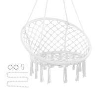 VEVOR Silla Colgante Giratoria de Macramé Carga de 150 kg con Materiales de Montaje, Cuerda de Algodón, Silla Columpio con Flecos para Dormitorio, Terraza, Jardín, Interior, Exterior, Blanco