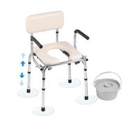 VEVOR Silla cómoda junto a la cama, asiento acolchado, brazo abatible, altura ajustable, inodoro elevado