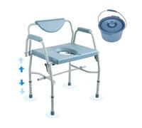 VEVOR Silla cómoda, silla de noche con reposabrazos plegables y respaldo extraíble, asiento de inodoro ajustable en altura de 5 niveles, cubo extraíble de 7 L, capacidad de carga 1000 libras