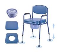 VEVOR Silla con Inodoro Portátil 3 en 1, Capacidad de 181 kg, con Asiento y Respaldo Acolchados, Cubo Desmontable de 5 L, Altura Ajustable, para Adultos Mayores, 530-550 x 565 x 815-915 mm, Azul