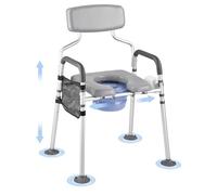 VEVOR Silla con Inodoro Portátil 4 en 1, Capacidad 227 kg, con Asiento y Respaldo Acolchados, Cubo Desmontable de 5 L, Altura y Ancho Ajustables, para Adultos Mayores, 610 x 710 x 1050 mm, Gris