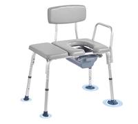 VEVOR Silla con Inodoro Portátil 4 en 1, Capacidad de Peso de 227 kg, con Asiento y Respaldo Acolchados, Cubo Desmontable de 5 L, Altura Ajustable, para Adultos Mayores, 520 x 785 x 905 mm, Gris