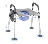VEVOR Silla con Inodoro Portátil 4 en 1, Carga de Peso 226 kg, con Asiento y Reposabrazos Acolchados, Cubo Desmontable de 5 L, Altura y Ancho Ajustables, para Adultos Mayores, 610 x 710 x 760 mm