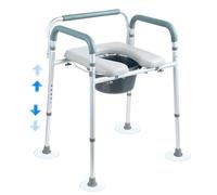 VEVOR Silla con orinal, cómoda con asiento acolchado y reposabrazos, altura ajustable en 7 niveles, cubo extraíble de 5,8 L, fácil de montar, capacidad de 158 kg, para adultos y personas mayores