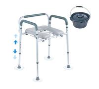 VEVOR Silla con orinal, cómoda con asiento acolchado y reposabrazos, altura ajustable en 7 niveles, cubo extraíble de 5,8 L, fácil de montar, capacidad de 158 kg, para adultos y personas mayores