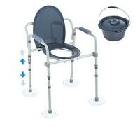 VEVOR Silla con orinal junto a la cama con asiento de inodoro más ancho, altura ajustable 7 niveles, cubo extraíble de 5,8 l, fácil de montar, capacidad de 350 libras, para adultos y personas mayores