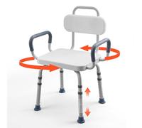 VEVOR Silla de Bañera con Asiento Giratorio, Brazos y Respaldo, Carga de 180 kg, Altura Ajustable de 405 a 530 mm, Asiento de Bañera para Adultos, Personas Mayores, Personas con Discapacidad