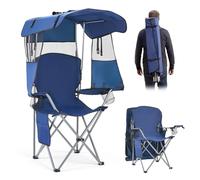 VEVOR Silla de Camping Plegable con Sombrilla Capacidad Máxima de 150 kg, Silla de Camping Portátil con Toldo Tela Oxford, Compartimento para Revistas, Portavasos y Bolsillo para Exteriores Pesca