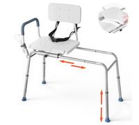 VEVOR Silla de Ducha Asiento con Recorte, Carga de 180 kg, Asiento de Bañera Deslizante con Brazos y Respaldo, Banco de Transferencia Resistente, Altura Ajustable, para Adultos, Personas Mayores