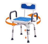 VEVOR Silla de Ducha Giratoria 360 Grados, Asiento de Ducha Ajustable con Reposabrazos y Respaldo para Ducha Interior o Bañera, Asiento de Silla de Bañera Giratorio Antideslizante para Personas Mayore