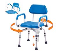 VEVOR Silla de Ducha Giratoria 360 Grados con Brazos Pivotantes para Ducha o Bañera Interior, Silla Bañera Antideslizante para Personas Mayores Discapacitadas, Capacidad 135 kg, 530 x 520 x 850 mm