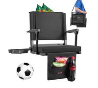 VEVOR Silla de Estadio Portátil, con Respaldo de 95° y Reposabrazos, Multiusos, para el Hombro, Portavasos y Gancho, Fabricada en Tela Oxford 600D Impermeable, Color Negro, 365 x 495 x 425 mm