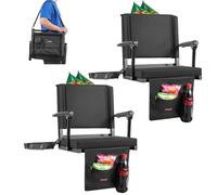 VEVOR Silla de Estadio Portátil con Respaldo y Reposabrazos, Correa para el Hombro, Portavasos y Gancho, con Múltiples Bolsillos, Color Negro, 2 uds, 365 x 495 x 425 mm, para Eventos Deportivos
