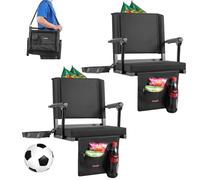 VEVOR Silla de Estadio Portátil con Respaldo y Reposabrazos, Correa para el Hombro, Portavasos y Gancho, con Múltiples Bolsillos, Color Negro, 2 uds, 365 x 495 x 425 mm, para Eventos Deportivos