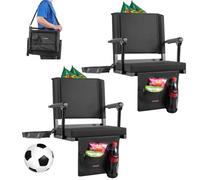 VEVOR Silla de Estadio Portátil con Respaldo y Reposabrazos, Correa para el Hombro, Portavasos y Gancho, con Múltiples Bolsillos, Color Negro, 2 uds, 365 x 495 x 425 mm, para Eventos Deportivos