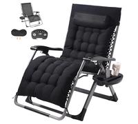 VEVOR Silla de Gravedad Cero 825 mm Sillón Reclinable para Jardín Tumbona para Terraza Capacidad de 226,8 kg Tumbona Antigravedad Ajustable con Cojín Reposacabezas Reposapiés Portavasos, Negro