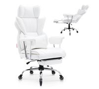 VEVOR Silla de Oficina de Cuero Rueda de PU Silla Ejecutiva Ergonómica con Soporte Lumbar Ajustable y Reposapiés Asiento de Oficina Carga Máxima de 159 kg Respaldo Reclinable para Oficina Hogar