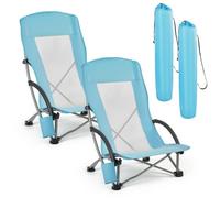 VEVOR Silla de Playa Plegable, Paquete de 2, Capacidad Máxima de 150 kg con Respaldo Alto de Malla, Almohada, Silla de Camping Portátil, Resistente con Portavasos para Exteriores Barbacoa Aire Libre