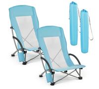 VEVOR Silla de Playa Plegable, Paquete de 2, Capacidad Máxima de 150 kg con Respaldo Alto de Malla, Almohada, Silla de Camping Portátil, Resistente con Portavasos para Exteriores Barbacoa Aire Libre