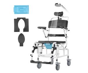 VEVOR Silla de Ruedas de Ducha de Aleación de Aluminio para Ducha Interior, con Freno para Adultos Discapacitados, Silla de Transporte de Ducha de 136 kg de Capacidad, 1085 x 550 x 1315 mm, Negro