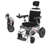 VEVOR Silla de Ruedas Eléctrica para Adultos Capacidad de 136 kg Respaldo Ajustable Plegable Ligera Motorizada Autonomía de 19,3 km Todoterreno Portátil para Personas Mayores, Discapacitadas
