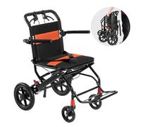 VEVOR Silla de Ruedas Plegable de Transporte Ultraligera de Aleación de Aluminio para Adultos, con Brazos Abatibles hasta el Largo del Escritorio, Freno Autoblocante, Carga 100 kg, 915 x 580 x 912 mm
