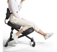 VEVOR Silla Ergonómica de Rodillas con Respaldo y Ruedas, Taburete para Rodillas en Forma de X con Altura Ajustable y Cojines de Espuma Gruesa, Relajarse de Espalda para Hogar, Oficina, Negro