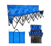 VEVOR Silla Plegable de 6 Plazas, Asiento de Banco Plegable con Bolsillos Laterales y Bolsa de Transporte, Banco Lateral para Gradas con Respaldo para Camping, Actividades al Aire Libre, Azul