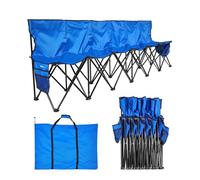VEVOR Silla Plegable de 6 Plazas, Asiento de Banco Plegable con Bolsillos Laterales y Bolsa de Transporte, Banco Lateral para Gradas con Respaldo para Camping, Actividades al Aire Libre, Azul