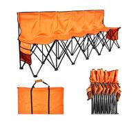 VEVOR Silla Plegable de 6 Plazas, Asiento de Banco Plegable con Bolsillos Laterales y Bolsa de Transporte, Banco Lateral para Gradas con Respaldo para Camping, Actividades al Aire Libre, Naranja