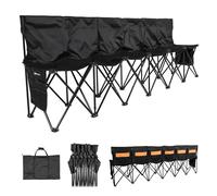 VEVOR Silla Plegable de 6 Plazas, Asiento de Banco Plegable con Bolsillos Laterales y Traseros, Bolsa de Transporte, Banco para Gradas con Respaldo para Camping, Actividades al Aire Libre, Negro