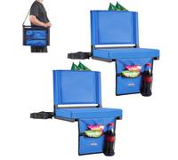VEVOR Silla Plegable para Gradas con Respaldo, con Correa para el Hombro, Portavasos, Gancho y Bolsillo Lateral, Color Azul, 2 Unidades, 325 x 430 x 385 mm, para Eventos Deportivos al Aire Libre