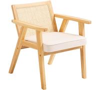 VEVOR Sillas Beige de Ratán 1 pieza Sillas Tapizadas de Terciopelo con Respaldo de Ratán Sillas de Cocina de Comedor Retro para Sala de Estar, Jardín, Patio, Dormitorio, Sala de Lectura, Oficina