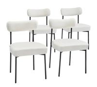 VEVOR Sillas de Comedor 4 Piezas Silla Decorativa con Respaldo Curvo Patas de Metal Negras Asiento Blanco de Cocina Esponja Suave Capacidad de Carga de 136 kg Altura del Asiento de 495 mm para Sala