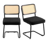 VEVOR Sillas Negras de Ratán 2 piezas Sillas Tapizadas de Terciopelo con Respaldo de Ratán Sillas de Cocina de Comedor Retro para Sala de Estar, Jardín, Patio, Dormitorio, Sala de Lectura, Oficina