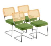 VEVOR Sillas Verdes de Ratán 4 piezas Sillas Tapizadas de Terciopelo con Respaldo de Ratán Sillas de Cocina de Comedor Retro para Sala de Estar, Jardín, Patio, Dormitorio, Sala de Lectura, Oficina