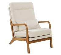 VEVOR Sillón con Respaldo Alto, Moderno de Mediados de Siglo Estructura de Madera Maciza y Patas Antideslizantes Sillón Tapizado de Lino con Cojín Grueso de 13,5 cm para Sala de Estar y Dormitorio