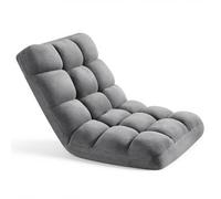 VEVOR Sillón de Suelo Relax, Sillón Reclinable con Respaldo Ajustable en 14 Posiciones, Acolchado de Espuma, Marco Metálico y Tapizado de Forro Polar Coral, para Lectura Descanso Juego, Color Gris