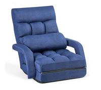 VEVOR Sillón de Suelo Relax, Sillón Reclinable con Respaldo y Reposabrazos, Ajustable en 5 Posiciones, Cojín de Soporte, Marco de Metal Tapizado de Lino, para Descanso Lectura Relajar, Azul Oscuro