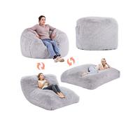 VEVOR Sillón Puf 1118 x 1118 x 686 mm, Convertible de Puf a Sillón o Colchón, Puf Gigante con Funda Lavable para Adultos, Felpa Esponjosa, Relleno de Espuma y Bolsillo Lateral, Gris, Tamaño Completo